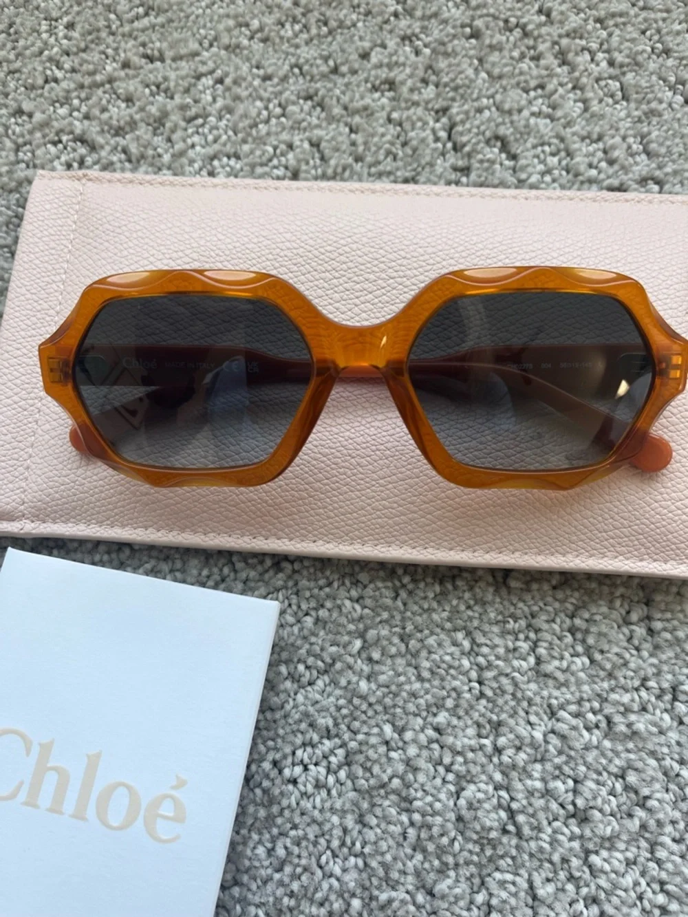 NWOT Chloe Orange Hexagon Frame Sunglasses case, cert of authenticity included - Picture 12 of 13